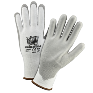 Barracuda White HPPE shell with grey PU dip cut protection gloves, Dozen