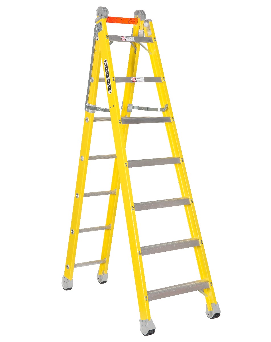 Louisville 7' Fiberglass Step to Straight Ladder 375lb. Capacity