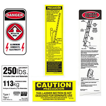Werner 250lbs. Aluminum Extension Ladder Labels